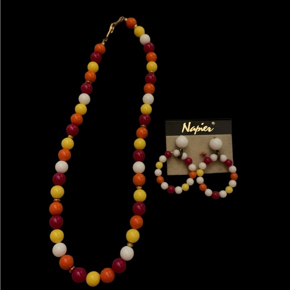 Napier Red and Yellow Beaded Necklace Set - Picture 2 of 2